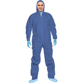 ACE CoverX Work Jumpsuit with Hood - Disposable Protective Suit for Work - Against Chemicals & Particles, blue