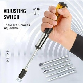 Spiral Screw Driver, Portable Push Pull Ratchet Screwdriver Adjustment Spiral Ratchet Screwdriver with 5 Replaceable Heads, Simple self-locking type
