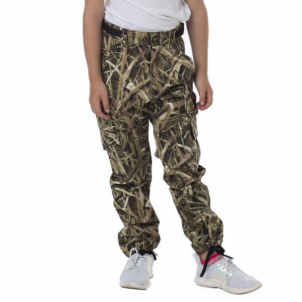 TrailCrest Youth Kids Camo Hunting Cargo Pants | 6 Pockets | Mossy Oak Shadow Grass Blades, Small