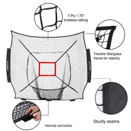BaseGoal Baseball & Softball Replacement Net 7ft x 7ft (NET ONLY),Heavy Duty Knotless for Baseball Pitching Hitting and Throwing Practice (Black+Strike Zone)