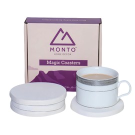 Monto Home Decor Magic Coasters - Coasters Set of 4, Diatomaceous Earth Stone Coasters for Instant Drying, Both Sustainable & Stylish (White Slate)