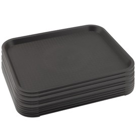 MAHIONG 8 Pack 16 x 12 Inch Black Fast Food Tray, Large Rectangular Restaurant Serving Trays, Plastic Cafeteria Trays School Lunch Trays