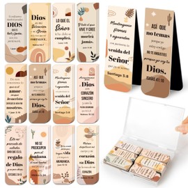 Haooryx Bible Verse Magnetic Bookmarks - 48pcs Boho Spanish Scripture Verse Inspirational Christian Religious Magnetic Clip Bookmarks Motivational Book Marker Church Activity Party Favor Page Markers