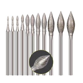 Luo ke 11 Pcs Olive Shape Diamond Burr - 3/32 Inch Shank Diamond Mounted Grinding Bits Stone Carving Sets for Rotary Tool includes Dremel