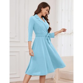 Meetjen Women's Formal Dresses Wrap V-Neck Elegant Wedding Guest Midi Dress Vestidos Elegantes para Mujer,Blue,3XL