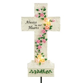 Collections Etc Always in our Hearts Memorial Cross Ground Stake with Solar Lighted Flowers