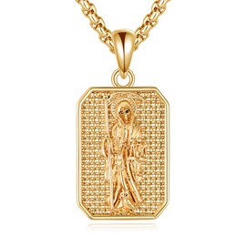 ZPMMPZ Santa Muerte Necklace Sterling Silver Holy Death Grim Reaper Pendant Santa Muerte Skull Jewelry Gift for Men Women