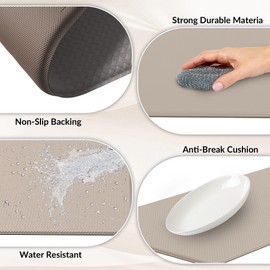 Kitchen Mats for Floor, 2PCS Kitchen Rugs, Cushioned Anti-Fatigue Waterproof Non-Slip Kitchen Mats Set, Ergonomic Comfort Standing Mat for Kitchen, Floor, Home, Office, 17.3"x29.5"+17.3"x29.5", Beige