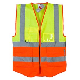 BeruStar High Visibility Vest 2-Colour Yellow / Orange with Zip and Many Pockets in Premium Quality High Visibility Vest Has Class 2 - Top High Visibility Vest, yellow/Orange, XXL