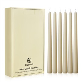 Pickood New Burning Formula Unscented Dripless 10-Inch Taper Candles Set of 12 - Ivory, for Wedding, Dinner - Smokeless, Long Burning - Hand Poured, Colored Tall Candlesticks - Marfil