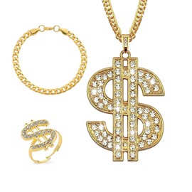 NISHIOBTLA Gold chain men's dollar necklace set, dollar pendant chain, hip hop dollar necklace, No, No