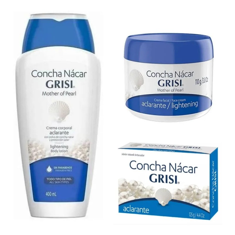 Kit Cocha Nácar Grisi, Crema Corporal+ Crema Facial+ Jabón. Neutra