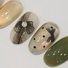 Black chiffon ribbon handmade nail tips - Coffin Long /
