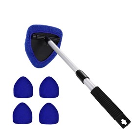 QZTYTY Windshield Cleaning Tool, Car Window Cleaner, Windshield Cleaner with 4 Washable Reusable Microfiber Pads and Extendable Handle, Auto Glass Wiper Cleaning Kit Universal for Car (Blue)
