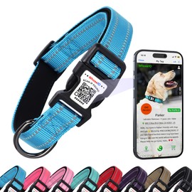 Dog Collar with QR Code, Reflective Dog Collar, Soft Neoprene Padded & Safety Locking Buckle Adjustable Pet Collar (Blue, X-Small)