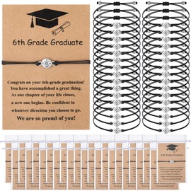 Tondiamo 30 Pcs Compass Bracelets Bulk Graduation Gifts Distance Friendship Bracelets with Card and Organza Bag for College High School Graduate Gifts(6th)