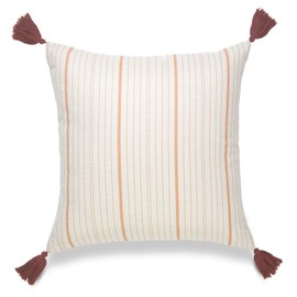 Hofdeco Fall Decorative Throw Pillow Cover ONLY, for Couch, Sofa, Bed, Orange Stripe Tassel, 18"x18"