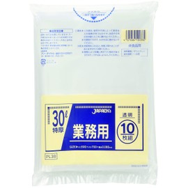 Japax PL38 Trash Bags, Transparent, Width 19.7 x Height 27.6 x Thickness 0.03 inches (50 x 70 x 0.08 mm), 7.6 gal (30 L), Compatible with Heavy Objects, Commercial Use, Extra Thick Plastic Bags, Pack of 10