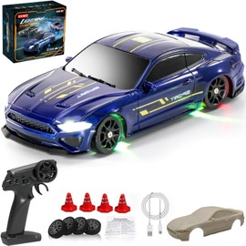 KAIMIO 1:43 Scale Mini RC Drift Car with Gyro Full Proportional RTR 2.4Ghz Remote Control with RGB Lights and 2 Replaceable Body Shell(8500-Blue)