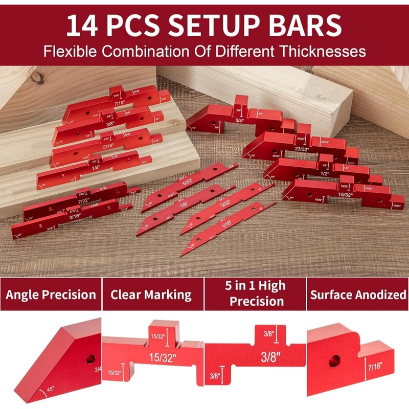 Ssumght Router Table Setup Bars,14pcs Aluminum Precision Setup Blocks Height