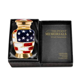 Trupoint Memorials Small Urns for Human Ashes Keepsake, Military and Patriotic Decorative Mini Cremation Urn for Veteran Adult Men and Women, Small Gold