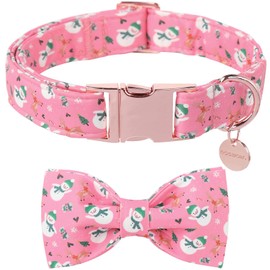 DOGWONG Christmas Dog Collar Bow Adjustable Girl Pink Dog Collar Bow Tie Cute Christmas Snowman Dog Collar for Small Medium Large Dogs