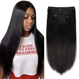 Lysilf Clip in Hair Extensions for Black Women Straight 8pcs Remy Hair Extensions Clip in Human Hair with 18 Clips Brazilian Human Hair Extensions (12Inch, 1B Natural Black)