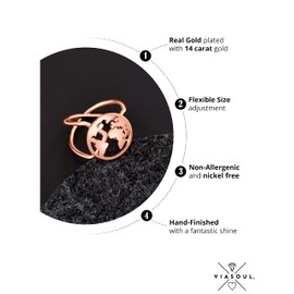 VIASOUL® World Map Ring, Size Adjustable, Rings for Women, 585 Gold Plated, The Original World Ring, Brass with 14k gold plating