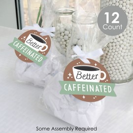 Big Dot of Happiness But First, Coffee - Cafe Themed Party Clear Goodie Favor Bags - Treat Bags With Tags - Set of 12