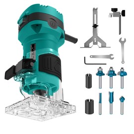 Router Tool For Woodworking, 32000 RPM Compact Palm Wood Routers, Trim Router with 6 Wood Bits, 1/4" Collets and 8mm/12.7mm Adapter