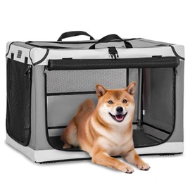 PETSFIT Soft Sided Dog Crate, Travel Dog Crate - 30 Inch Easy Set-up, Light, Sturdy, Comfy Inside with Thicken Mat, Collapsible Kennel for Home and Travel Light Grey