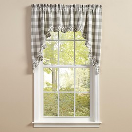 Park Designs Buffalo Check Ruffled Dove Swags 72" x 36"
