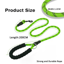 Dog Leashes, Rope Dog Lead with Soft Padded Handle, Reflective Dog Lead for Medium or Large Dogs (Green, 200 * 1.2cm)