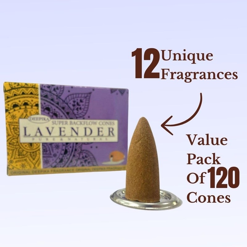 Deepika Premium Assorted Incense Backflow Cones 12 packs x 10