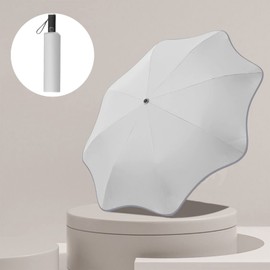 Meichoon Portable 42-Inch Travel Umbrella Rounded-corner Anti-Poking Protect from Rain and Sun 8 Ribs Night Reflective Stripe Sturdy and Strong for Men and Women White