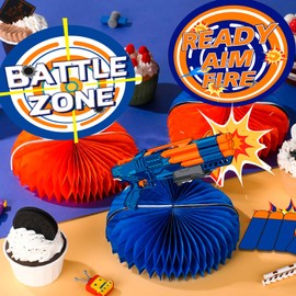 Dart Gun Party Honeycomb Centerpieces, 9 Pcs Dart War Gun Party Honeycomb Centerpieces, Dart War Birthday Honeycomb Centerpieces Dart Party Supplies Honeycomb for Dart Birthday Party Decorations