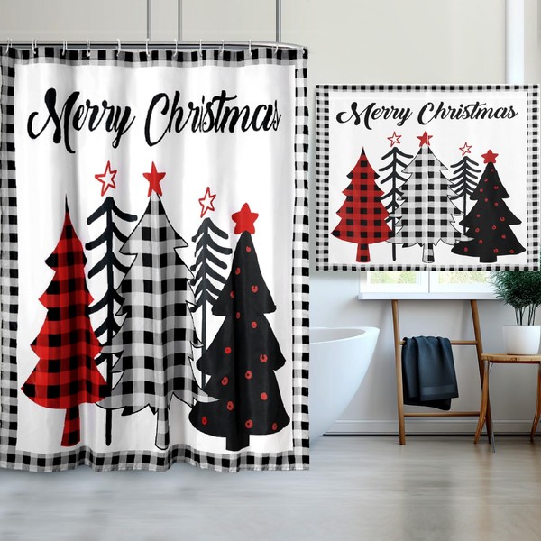 2 Pcs Christmas Shower Curtain Set 72 x 72 Inch