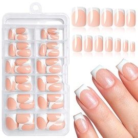 LoveOurHome 120pc French Tips Press on Nails Short Square Fake Nail with Glue Tabs, Nude Acrylic Nails Press on Nails Square French Glue on Nails Short False Nail Artificial Fingernail Stick on Nail