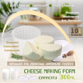 10 pcs Cheesemaking Kit with Piston Punched Сheese Maker Press Strainer Cheese Basic Cheese Mold 10 oz (300 ml)