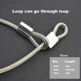 Floyutin 10 Pcs 2mm Wire 12 inch Vinyl Coated Stainless Steel Cable with Loops Short Wire Rope Lanyard Lock Security Chain Link for Outdoor Gates, Clear(2mm x 12inch)