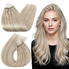 Ugeat Micro Bead Real Hair Extensions Ash Blonde No Tangling Micro Loop Human Hair Extensions Blonde Highlights Microlink By Cold Fusion No Damage 22 Inch 50S 50G