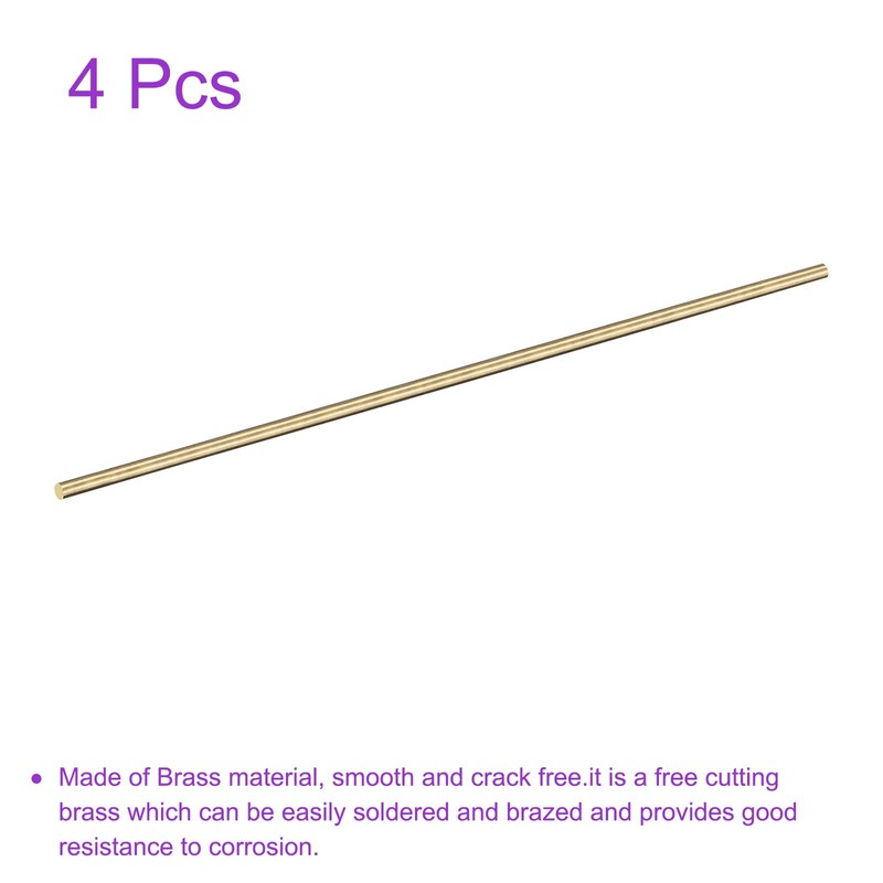 DMiotech 4pcs 2mm x 300mm Brass Solid Round Bar Brass