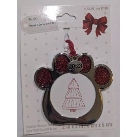 Christmas Dog Paw Silver/Red Photo Holder Ornament New 2" X 2"