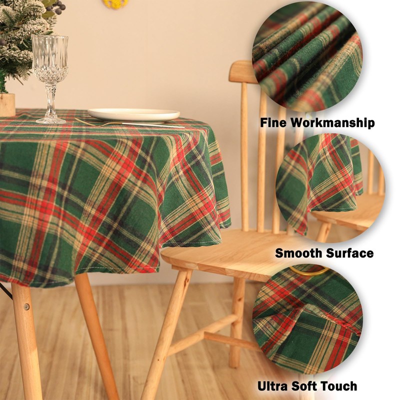 Jeloris Plaid Round Tablecloth Cotton Linen Checkered Table Cover for