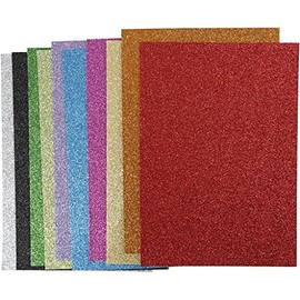 Moosgummi, A4 21x30 cm, Dicke 2 mm, sortierte Farben, Glitter, 10sort. Blatt