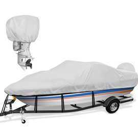 Mionovity Bass Boat Cover 16-18.5ft, 600D Heavy Duty Waterproof Boat Cover 16 17 18.5 Foot (16'-18.5' with Motor Cover), Fits V-Hull, Fishing, Runabout Bowrider Boat
