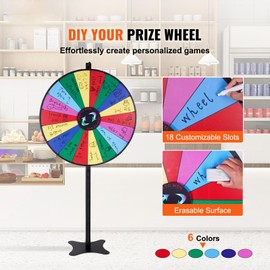 Happybuy 36" Spinning Prize Wheel, 18 Slots, Dry Erase with 2 Markers, Tabletop/Floor Standing, for Parties, Trade Shows