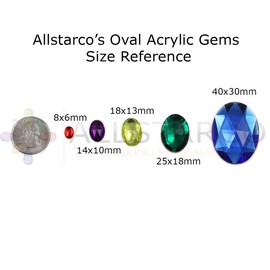 Allstarco 14x10mm Flat Back Oval Acrylic Rhinestones Plastic Gems Plastic Costume Jewels Embelishments - 125 Pieces (Assorted Colors)