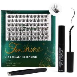 Fenshine Cluster Lashes, Individual Lashes, Wide Stem C/D Curl, 9-15 mm Length, DIY Eyelash Extension Kit, Individual Soft False Lashes for Personal Use at Home (Spire Wheat, Mix 9-15 mm)