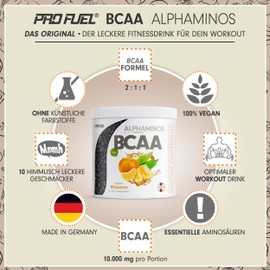 BCAA Powder 3 x 300 g Mandarin - Test Winner - Alphaminos BCAA 2:1:1 - The Original from ProFuel - Essential BCAA Amino Acids - Incredibly Delicious Flavour - 100% Vegan & Laboratory Tested - Top Solubility